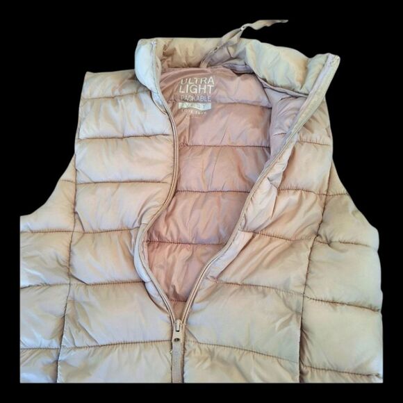 Love Tree Ultra Light Travel Packable Puffer Vest Women's Juniors L Khaki Zip Up - Picture 4 of 16